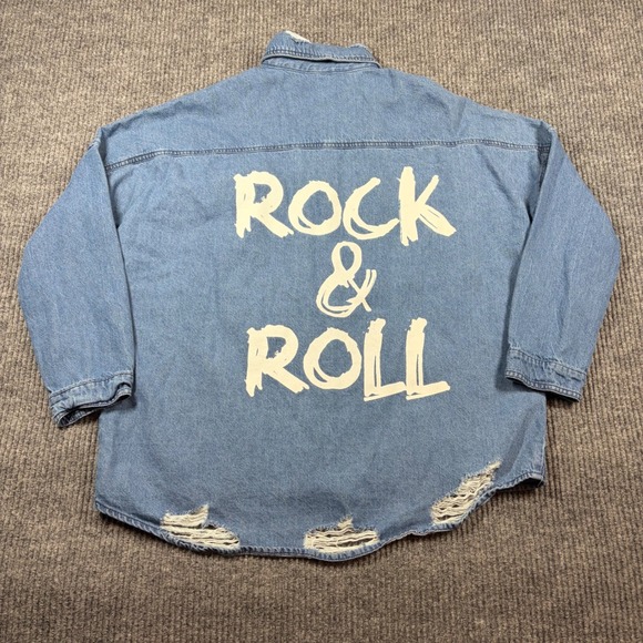 Elan Shirt Women's S Rock & Roll Distressed Denim Oversized Shacket Casual - Picture 4 of 7